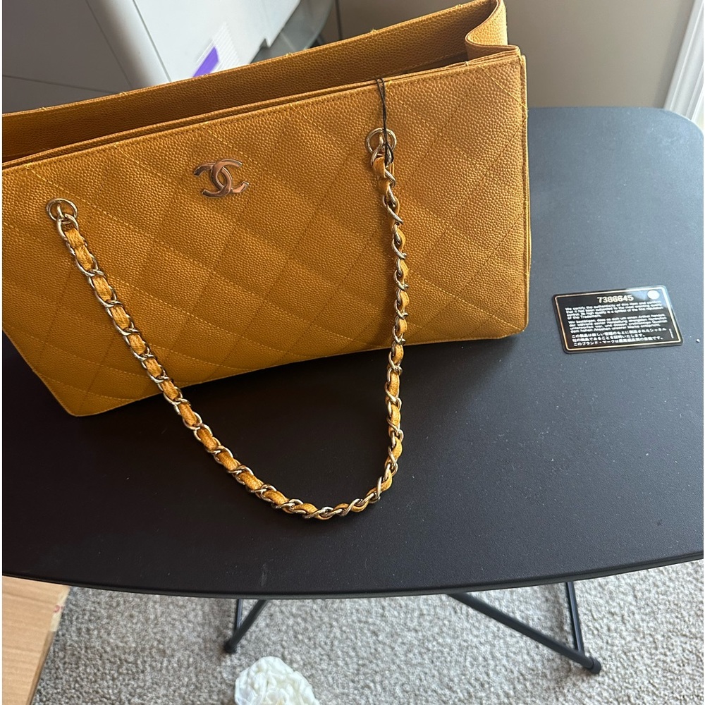 Chanel quilted tan tote mint condition